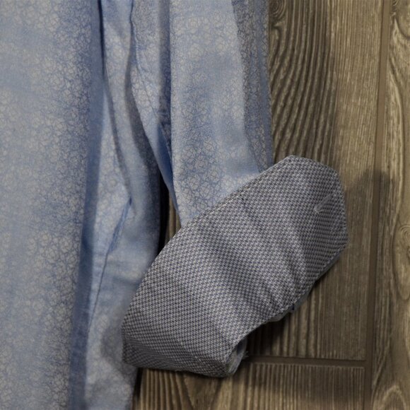 Bugatchi Dress Shirt Size L Flip Cuffs Blue - Picture 4 of 8